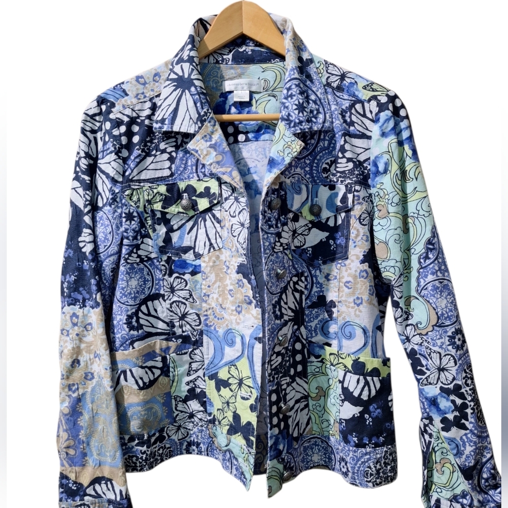 CJ Banks Blazer Women's Size S Petite Floral Butterfly Lightweight Jacket